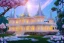 Placeholder: a magical crystal flower magnolias pink gold house palace in the woods, magnolias pink,blue lake,sun,white swanns,pink vertical, blue lake,sharp, vines, candlelit, endor, ornate, elegant, highly detailed, artstation, concept art, smooth, sharp focus, illustration, 8k, splash art, wallpaper, key visual