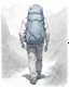 Placeholder: Drawing of a traveler man with backpack walking towards a bigglobe, drawing with a blue ink pen Inspired by the works of Daniel F. Gerhartz, with a fine art aesthetic and a highly detailed, realistic style