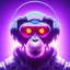 Placeholder: A beautiful portrait of a cyborg monkey purple neon color scheme, high key lighting, volumetric light high details psychedelic background