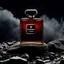 Placeholder: social media ad post for Chanel brand royal perfume .steam in the background. dramatic on rock c,8k high cualitcy