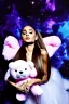 Placeholder: Ariana Grande floating in space with fluffy teddy bears high quality high detail high contrast