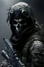 Placeholder: A soldier in the game modern warfare, he wears a solid black skull helmet that covers his face. He is a sniper, but can also run point. His call sign is Wraith.