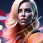 Placeholder: Charlize Theron, Cyborg anime samurai, cyberpunk, white skin, light blonde hair, geisha hairstyle, cobalt eyes, waist up portrait, 8k resolution, retroanime, intricate details, neon details, soft lighting, vibrant colors, masterpiece, intricate eyeliner, dark eyeshadow, eyes, intricate tattoos, gradient background