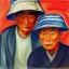 Placeholder: Portrait of OLd japanese Fishermen wearing bucket hat by edvard munch 8k