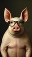 Placeholder: Hieronymus Bosch style , a pig with eyeglasses head in a body of a