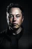 Placeholder: Portrait of Elon musk, scary cyborg face, metal plate checks and forehead, one red eye