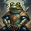 Placeholder: A Mighty frog whom is a determined warrior living by the code, in ornate oil painting art style