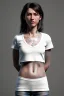 Placeholder: Ultra Realistic image, 25 years old brunette woman, Madrid, portrait, small stature, small chest, yakuza body tattoo, white broken cotton undershirt with holes, vibrant color, highly detailed, art stations, concept art, smooth, unreal engine 5, god rays, ray tracing, RTX, lumen lighting, ultra detail, volumetric lighting.