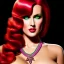 Placeholder: portrait in oil of young busty beautiful Red Sonja, minimal skintight latex pink dress, mystical colors, insanely detailed,insanely realistic skin,intrincate detail, 16k resolution,with big crystal clear green eyes looking to viewer, with ruby necklace by Adam hughes 16k