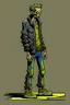 Placeholder: zombie, illustration, full body, standing, mean,, looking sideways,