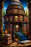 Placeholder: Librarian home, made out of books, a storybook illustration by Jacek Yerka, shutterstock contest winner, magical realism, storybook illustration, matte painting, whimsical, Stack of Books, librarian