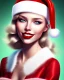 Placeholder: girl in Santa dress, close up portrait, Christmas, smiling, red lipstick, blonde hair