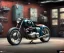 Placeholder: technical design study, oldschool 1960s triumph bobber bike, ratrod style, short tailpipe, stylized garage interior background, hdr, uhd, 8k, dof, center camera, perspective view, pivot on triumph, by paul meijering