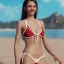 Placeholder: girl look beautiful wear swimsuit in beach full body, close-up, short hair, smile, 8k ,rtx ,eyebrows like serious,facing left, hyper realistis