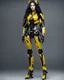 Placeholder: length image full body photo humanoid beautiful woman long hair with body mechanical bLack and yellow inspired design by bumble bee transformer robot sense of luxury technology future