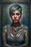 Placeholder: Portrait of a beautiful tattooed voluptuous terrified prisoner chained and collared in the small dim cell. Luis Royo, Jeremy Mann, hyper-detailed, hyperrealistic, digital art, detailed background, dark fantasy, cinematic, vibrant pastel colours