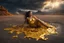 Placeholder: A hyper-realistic photo, beautiful woman lying on ground disintegrating into gold dripping ink and slime::1 ink dropping in water, molten lava, full body , 4 hyperrealism, intricate and ultra-realistic details, cinematic dramatic light, cinematic film,Otherworldly dramatic stormy sky and empty desert in the background 64K, hyperrealistic, vivid colors, , 4K ultra detail, , real photo, Realistic Elements, Captured In Infinite Ultra-High-Definition Image Quality And Rendering, Hyperrealism,