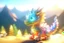 Placeholder: cute chibi anime little dragon, holographic, transparent sparkling crystal mountains in sunshine, ethereal, cinematic postprocessing, bokeh, dof