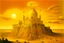 Placeholder: A yellow fortress with glowing halos painted by Salvador Dali