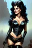 Placeholder: painting of lisa ann as evil queen in black leather, feminie, angry, stern look on her face, volouptous, busty, cleavage, emperious, mature, highly detailed, digital painting, artstation, concept art, smooth, sharp focus, illustration, art by gaston bussiere and alphonse mucha