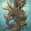 Placeholder: sango fantasy, fantasy magic, intricate, sharp focus, illustration, highly detailed, digital painting, concept art, matte, artgerm and paul lewin and kehinde wiley, masterpiece sexy lips Asian afro lips black African lady body mermaid blue Dragon head golden space lady sea under water mermaid pretty skull