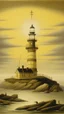 Placeholder: A flesh colored lighthouse on a bay in the fog painted by Edward Hicks