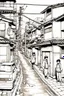 Placeholder: Poor neighborhood Tokyo, line arts, manga style