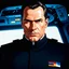 Placeholder: Photorealistic Portrait of Cliff Allister McLane, captain of the starship *Orion*, with short dark hair, a strong jawline, and a confident expression. He wears a black uniform with a high collar and no emblems or insignia. The background shows a sleek starship bridge with glowing control panels and stars visible outside.