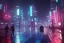 Placeholder: 3D, beautiful, light reflecting, empty future city at night, rainy night, neon, cyberpunk, tron, one cyborg walking, 8k, finely detailed, photo realistic