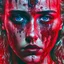 Placeholder: singer Danish MØ face, style surrealism by _Mark Ryden_, blood, guts, darkred tones,, blood, guts, holographic eyes, intricate, background liquid, 8k, macro photography,