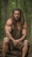 Placeholder: dirty gipsy muscular beefy, manly man serious, 34 years old, sleeveless tank top, beefy, ugly, unshaven, big belly, dreadlocks, in a Rom camp, bulging boxer, Hyperrealistic, photographic