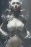 Placeholder: Mari Blanchard in black leather gown, evil,energetic, villain, busty, cleavage, curvy, angry, happy, stern look. character design by cory loftis, fenghua zhong, ryohei hase, ismail inceoglu and ruan jia. unreal engine 5, artistic lighting, highly detailed, photorealistic, fantasy