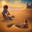 Placeholder: spirit of a child playing with a castle of sand at the beach