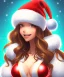 Placeholder: christmaspunk, volumetric christmas-themed environment and background, close-up upper body portrait of young girl, sexy, red bikini, white fur jacket, christmas hat, long flowing light coloured hair, realistic shaded perfect face, anime, angel-like, glowing aura, detailed eyes, looking excited, slightly smiling, intricate young girl, stunning, round face, highly detailed oil painting, realistic shaded volumetric lighting, backlight, 8k, uhd, dramatic makeup, rudolph, concept and art by sam curry