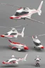 Placeholder: aeroplane airmed air ambulance inspired by shark with side view , quarter view and front view