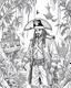 Placeholder: Pirates of the Caribbean: Jack Sparrow's Jungle Adventure Coloring Page: Design an adventurous coloring page inspired by the Pirates of the Caribbean movie, featuring Jack Sparrow navigating a dense jungle on a quest. Remove black color backgrounds and lines as much as possible, allowing kids to focus on coloring towering trees, wild animals, and hidden paths. This black-and-white canvas invites young artists to bring the excitement of Jack Sparrow's jungle exploration to life in their imaginati