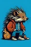 Placeholder: a game studio logo of a "Jobless Porcupine" wearing clothes as if he was homeless 2 colors