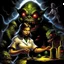 Placeholder: High_Quality_Art Digital Painting of Science experiment Horror girl Monster creature by Richard Corben, Todd Schorr, T-Shirt Design, Black Background, by bob byerley