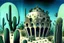 Placeholder: a fantastic underwater city with cactus houses, arches and domes by artists "Leonora Carrington" and "Piranesi"