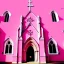 Placeholder: concept art, concept design, decor, cathedral church building with pink walls, church exterior, pink exterior, aesthetic