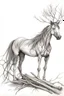 Placeholder: Pencil sketch of a Horse made of branches, driftwood and rocks