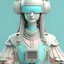 Placeholder: monalisa intricate details, pastel colors, futuristic outfit, gorgeous, weird, serious with VR glasses