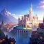 Placeholder: European mountain village fantasy, Castle, Houses, Three,