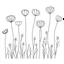 Placeholder: set of grow wind flower on the grace, SIMPLE ONE lineS art, white background, minimalis, different view, only white bakcground solid.