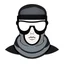 Placeholder: Avatar of a man wearing a black half ski mask and aviator glasses