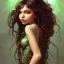 Placeholder: alien girl, cute, beautiful, long hair, curly hair, black hair, slim body, brown eyes, big eyes, green skin, turquoise dress, head and shoulders portrait, fantasy, 8k resolution concept art portrait by Greg Rutkowski, Artgerm, WLOP, Alphonse Mucha dynamic lighting hyperdetailed intricately detailed