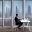 Placeholder: man sitting at his desk wearing a suit in an office, beautiful view of the city from his window, dramatic, dramatic lighting, volumetric lighting, hyperrealism, 8k, high quality, photorealistic, lot of details