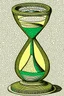 Placeholder: A tilted hourglass in the style of Moebius