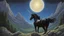 Placeholder: A night sky seen from the bottom of a deep valley. an exploding star filling the sky. a black unicorn. Painted by Larry Elmore.