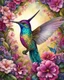 Placeholder: Full body cute floral hummingbird in spring flowers in the style of Josephine Wall, dark pink and beige, colorized, highres, detailed fur, realistic, vibrant, springtime, detailed eyes, professional, atmospheric lighting. High resolution, 8K,